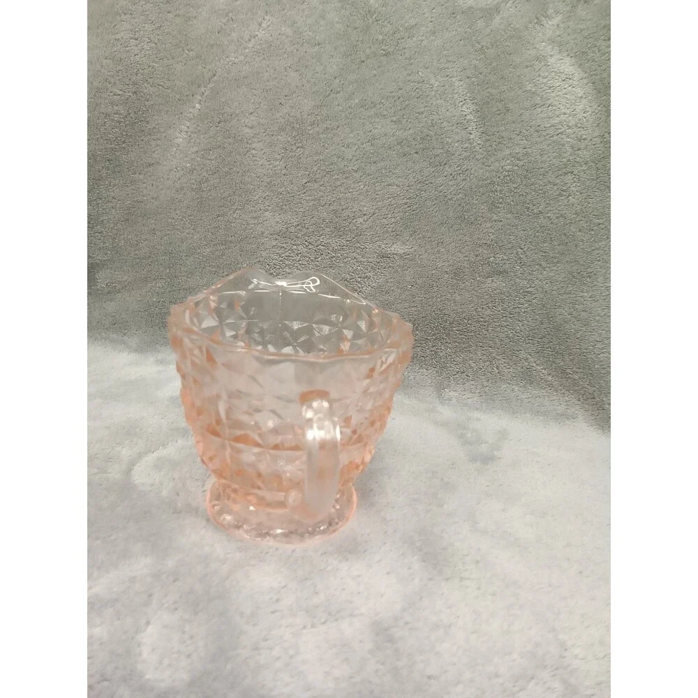 Vintage Pink Glass Creamer, Jeanette, Holiday Pink/Buttons and Bows,‎ 3.5” tall